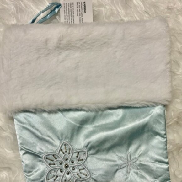 20” Blue Frost Satin Embroidered Sparkling Snowflakes Holiday Stocking New - Picture 3 of 4